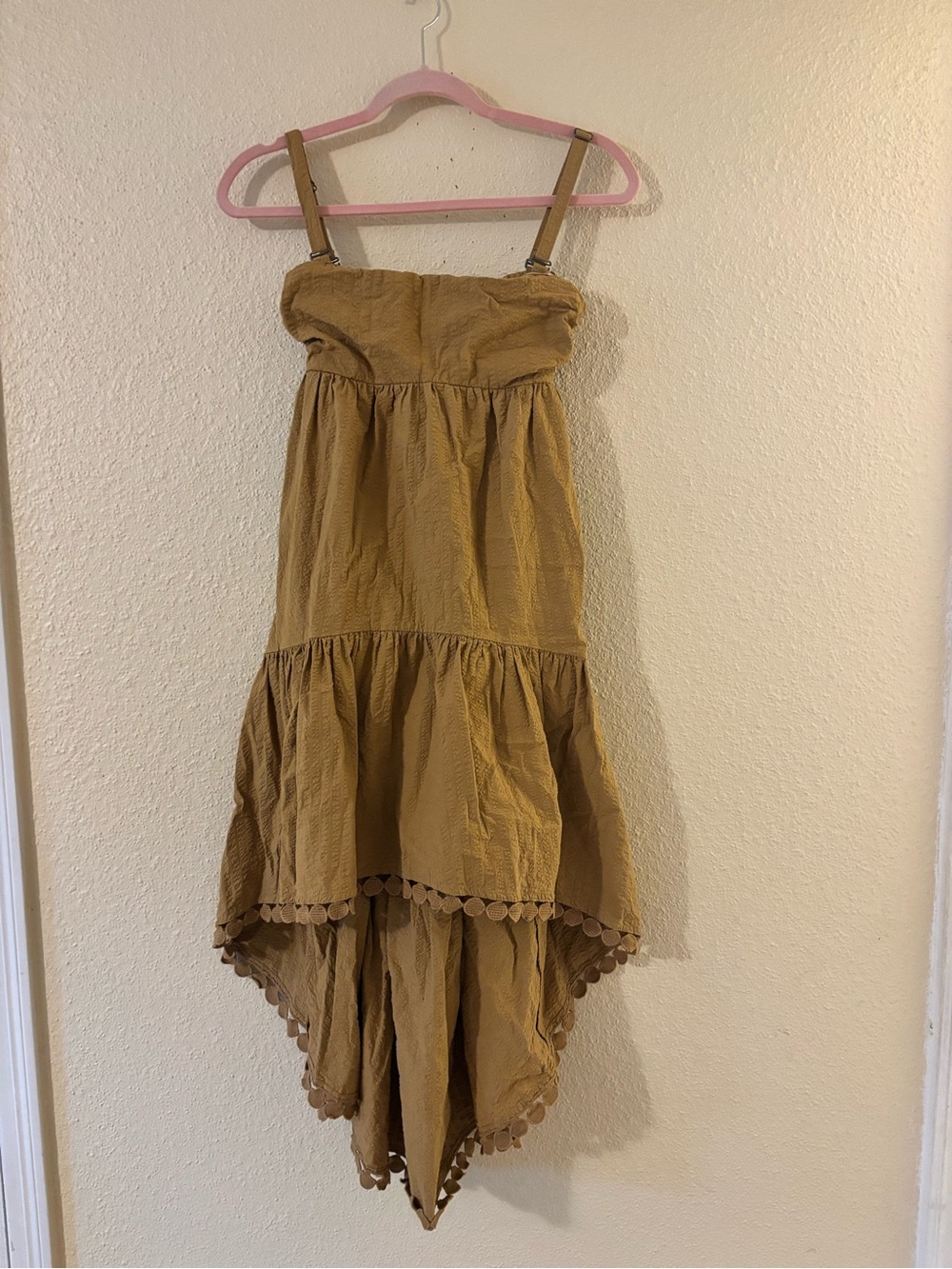 Anthropologie Maeve Mustard Seersucker Backless Tiered Maxi Dress - Picture 4 of 12